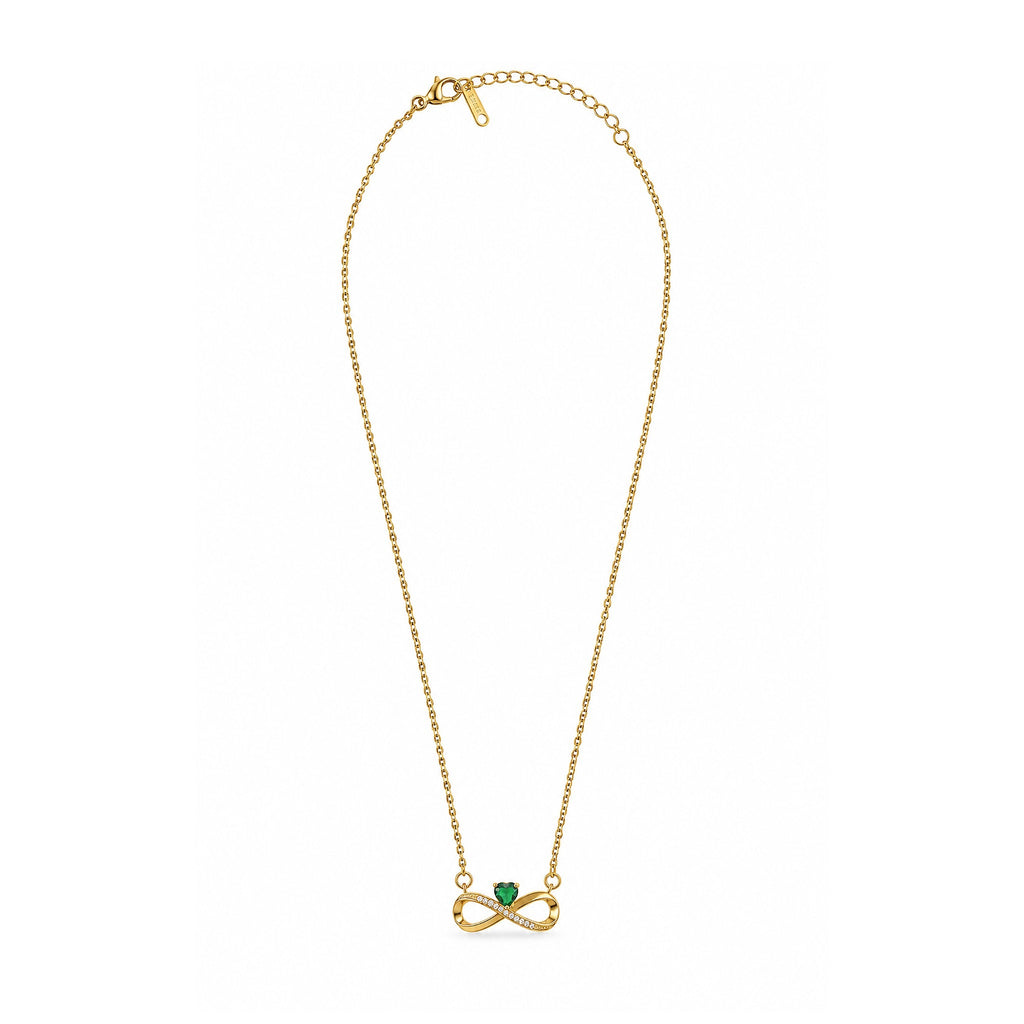 Gold-Toned Infinity Pendant Necklace with Green Heart Stone for Women