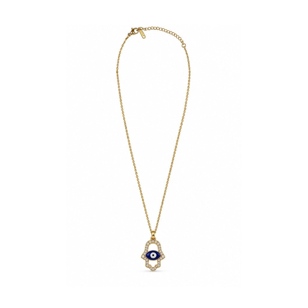 Gold-Toned Evil Eye Hamsa Hand Pendant Necklace for Women