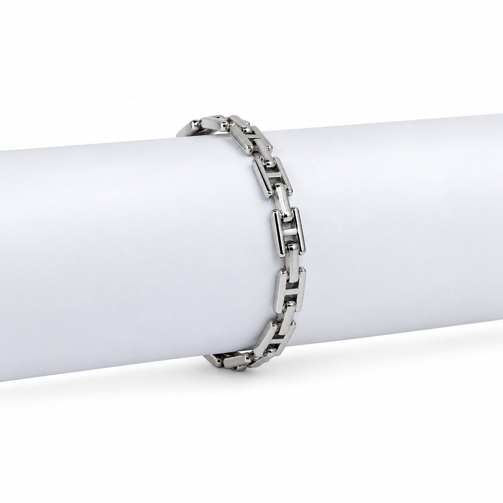 Men’s Silver-Toned Rectangular Link Chain Bracelet