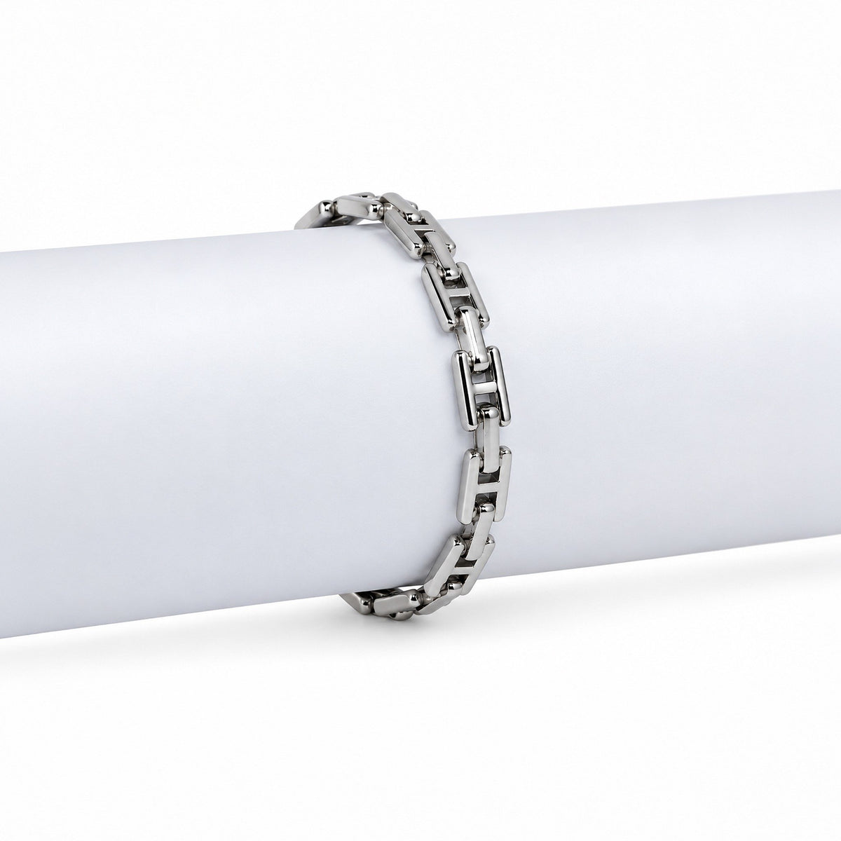 Men’s Silver-Toned Rectangular Link Chain Bracelet
