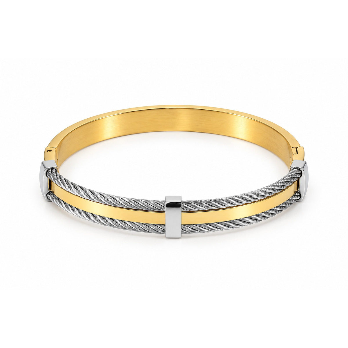 Men’s Gold & Silver Dual-Tone Cable Wire Kada Bracelet