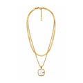 Gold-Toned Layered Chain Necklace with White Square Pendant for Women