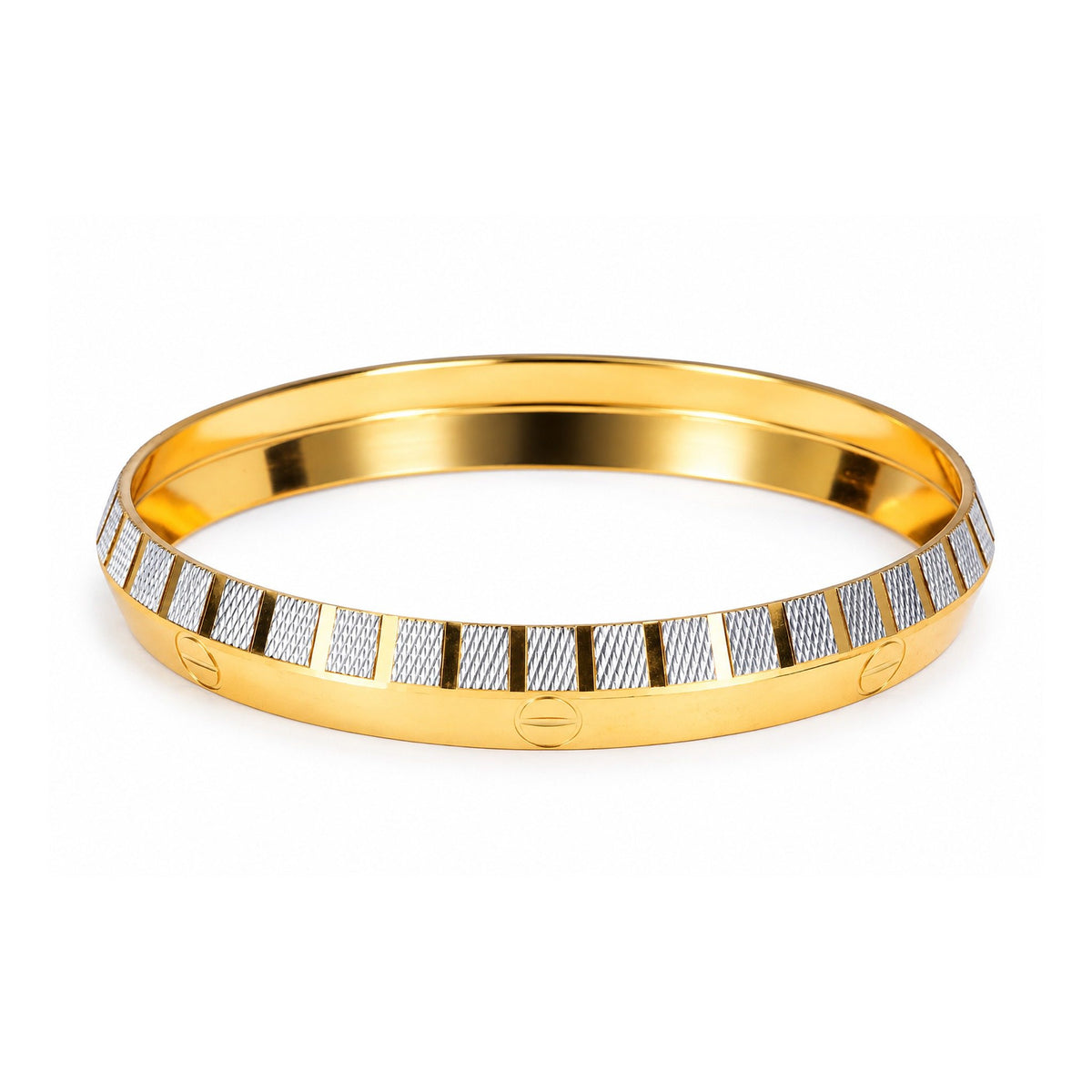Men’s Gold & Silver Dual-Tone Striped Textured Kada Bracelet