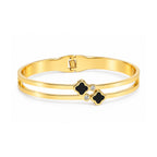 Women’s Gold-Toned Double-Layer Black Clover Charm Kada Bracelet