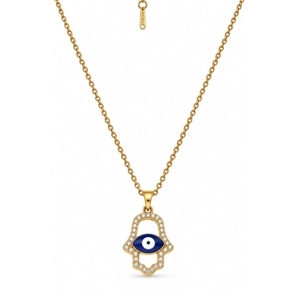 Gold-Toned Evil Eye Hamsa Hand Pendant Necklace for Women