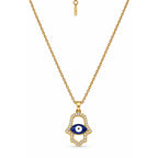 Gold-Toned Evil Eye Hamsa Hand Pendant Necklace for Women