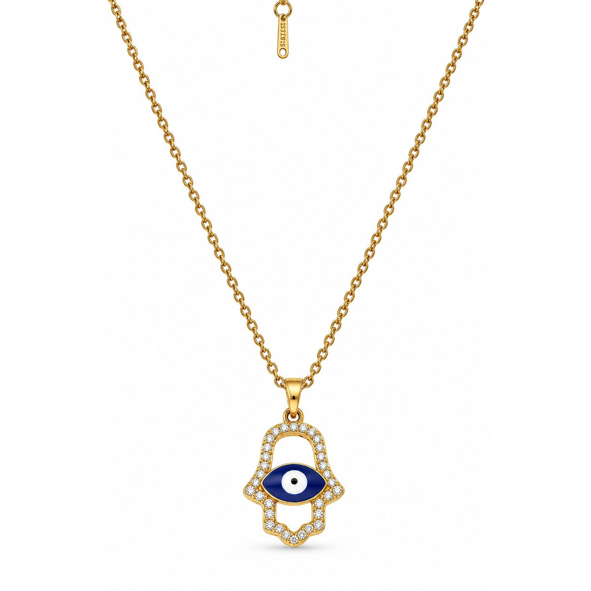 Gold-Toned Evil Eye Hamsa Hand Pendant Necklace for Women