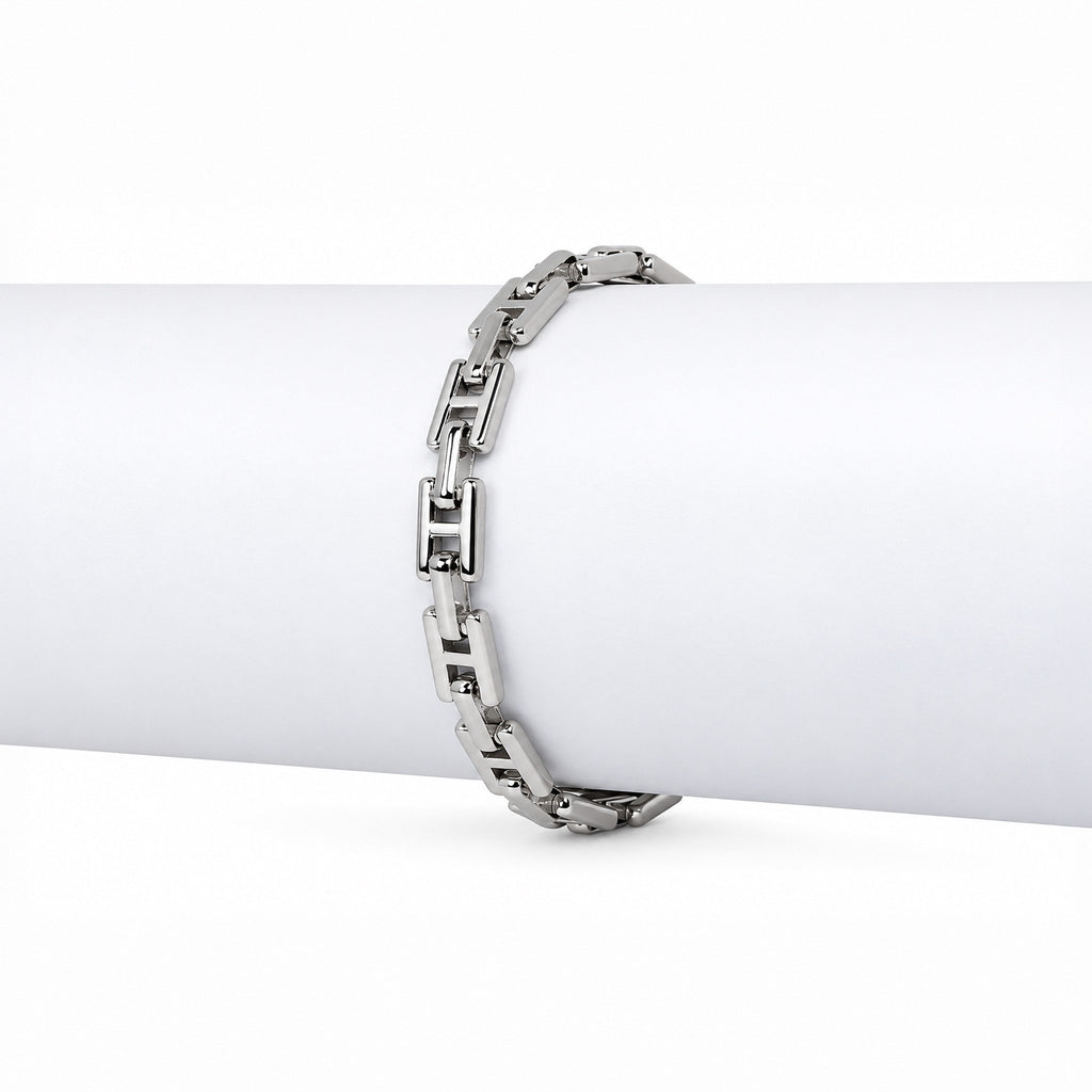 Men’s Silver-Toned Rectangular Link Chain Bracelet