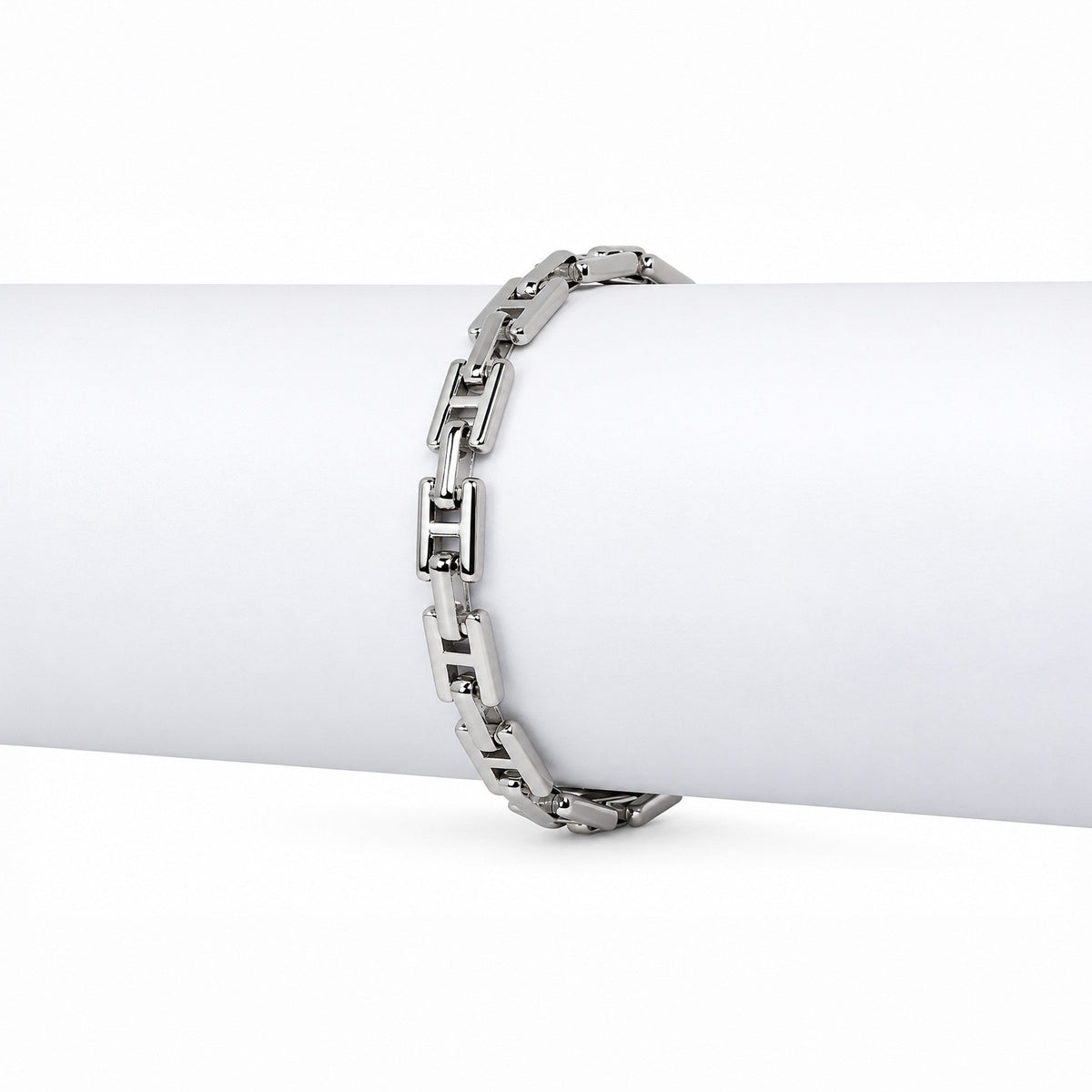 Men’s Silver-Toned Rectangular Link Chain Bracelet