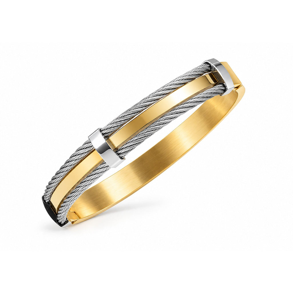 Men’s Gold & Silver Dual-Tone Cable Wire Kada Bracelet