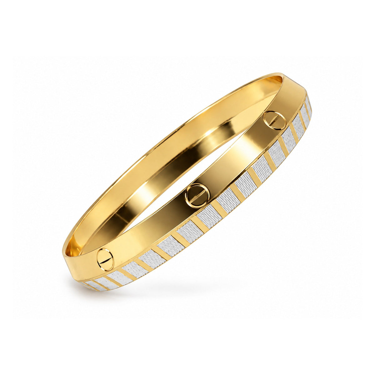 Men’s Gold & Silver Dual-Tone Striped Textured Kada Bracelet