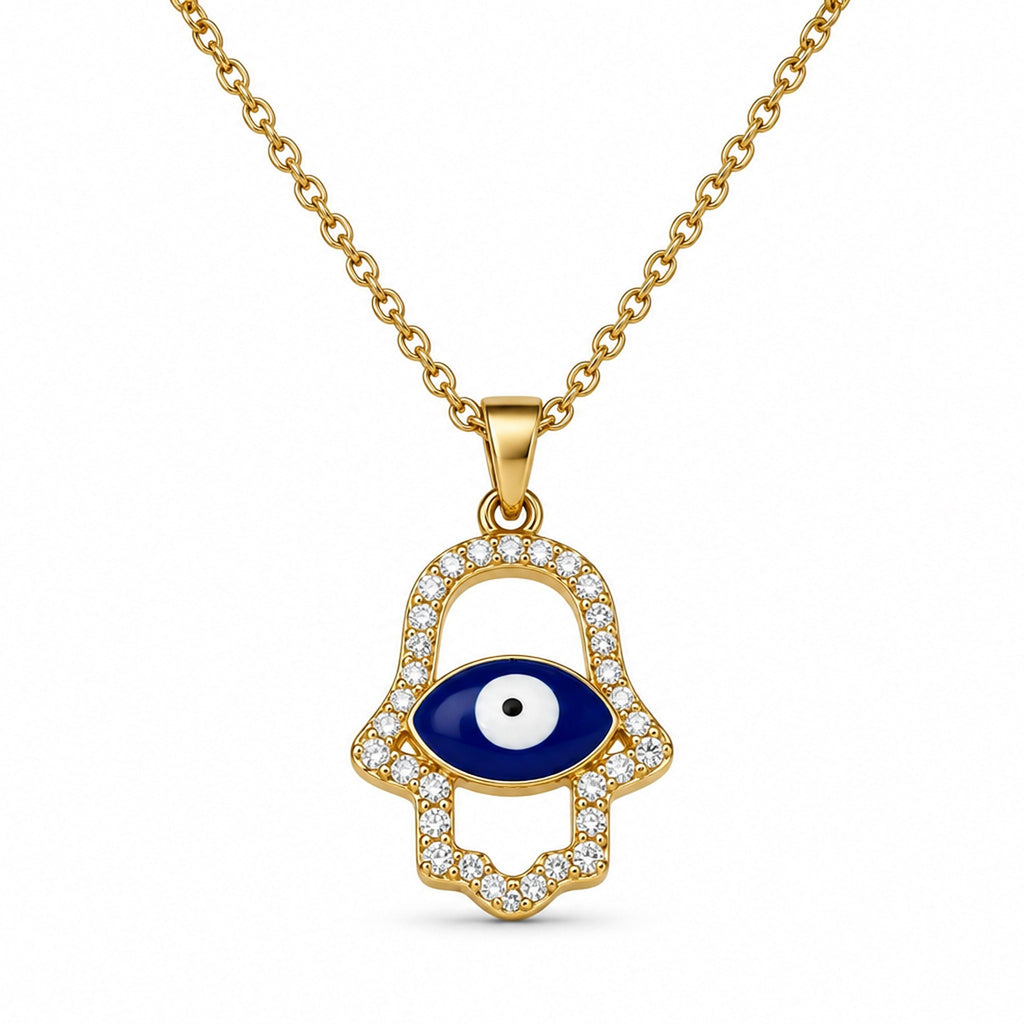 Gold-Toned Evil Eye Hamsa Hand Pendant Necklace for Women