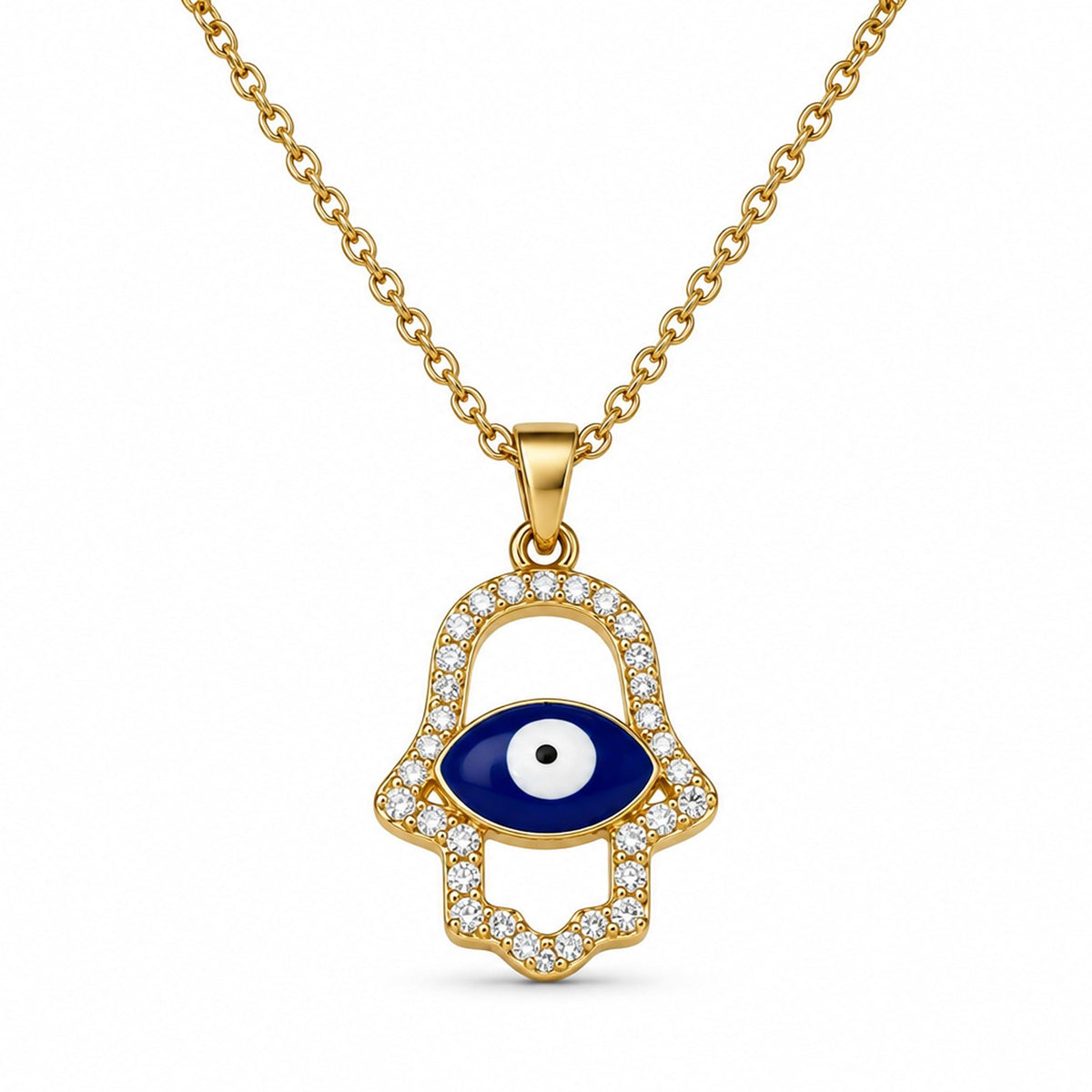 Gold-Toned Evil Eye Hamsa Hand Pendant Necklace for Women