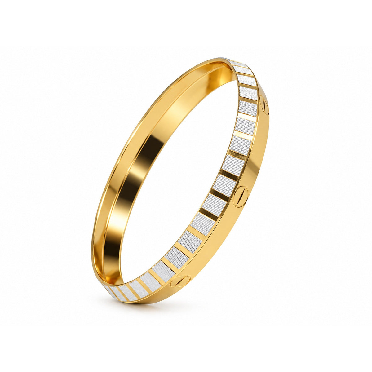 Men’s Gold & Silver Dual-Tone Striped Textured Kada Bracelet