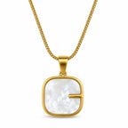 Gold-Toned Layered Chain Necklace with White Square Pendant for Women