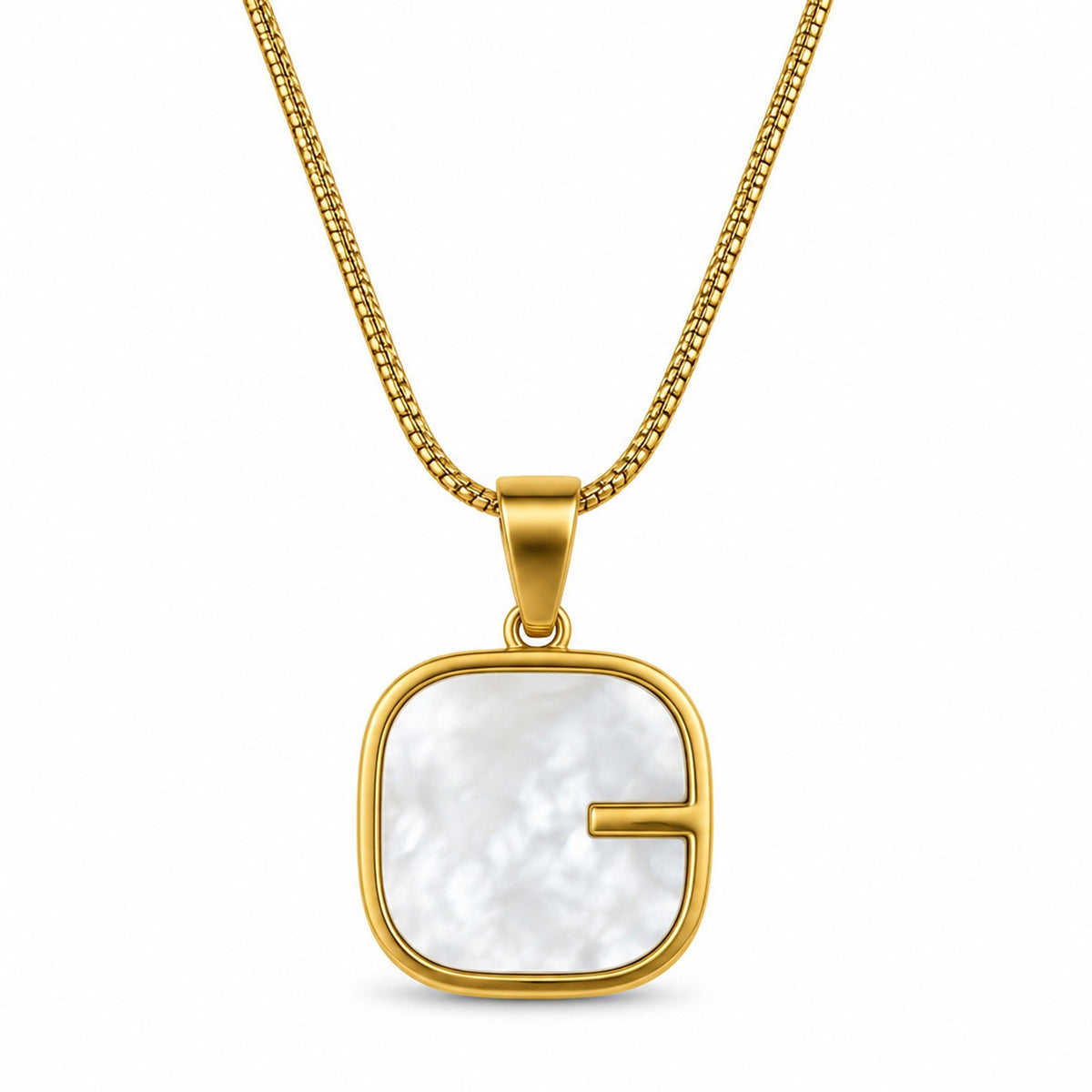 Gold-Toned Layered Chain Necklace with White Square Pendant for Women