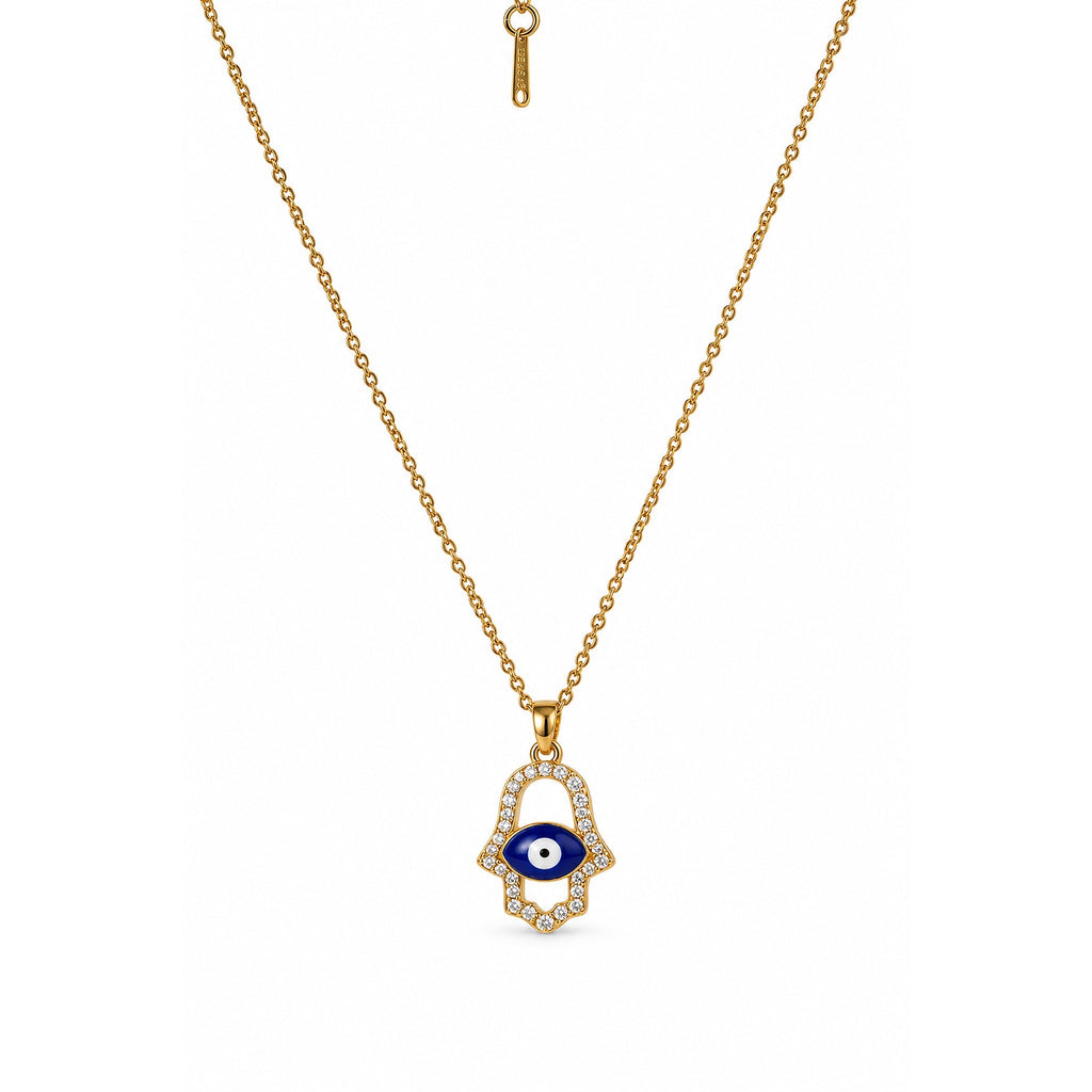 Gold-Toned Evil Eye Hamsa Hand Pendant Necklace for Women