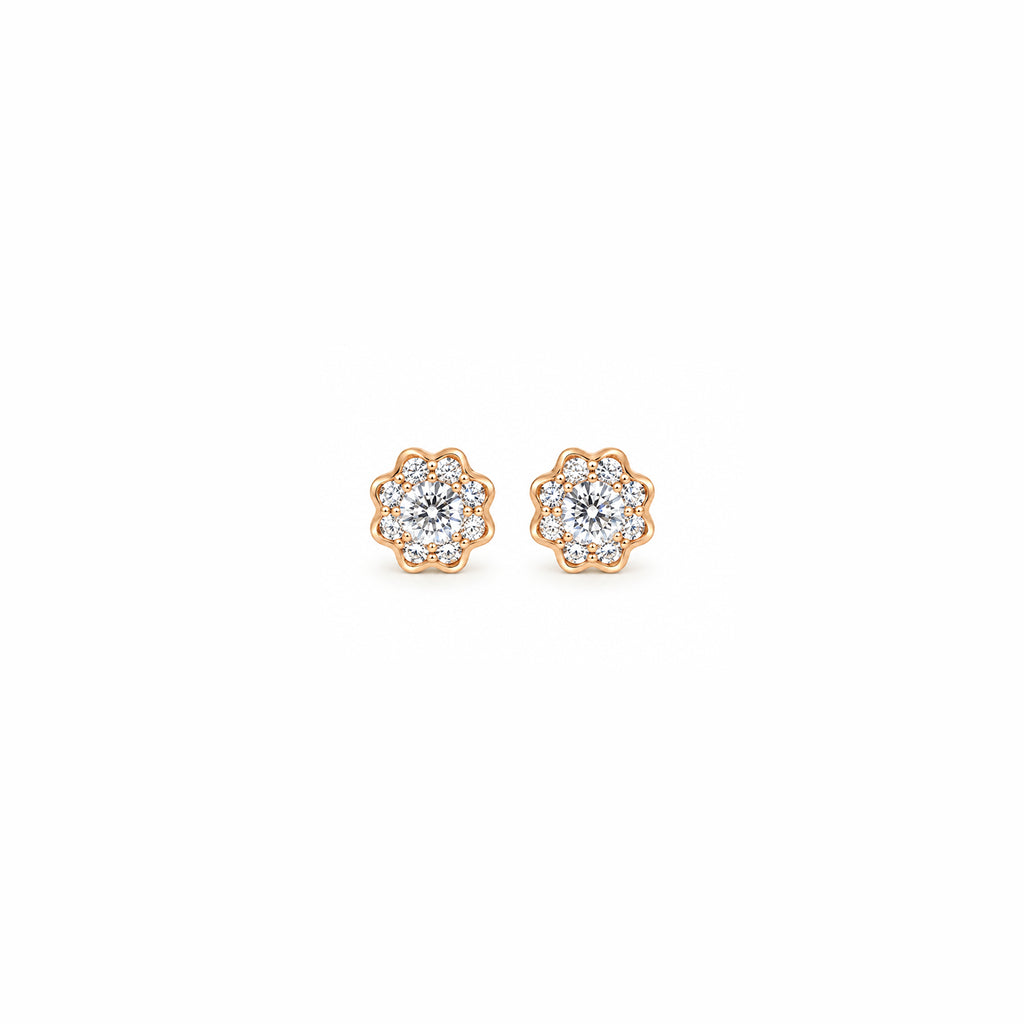 Women's Elegant Rose Gold-Toned Sparkling Solitaire Floral Cluster Stud Earrings