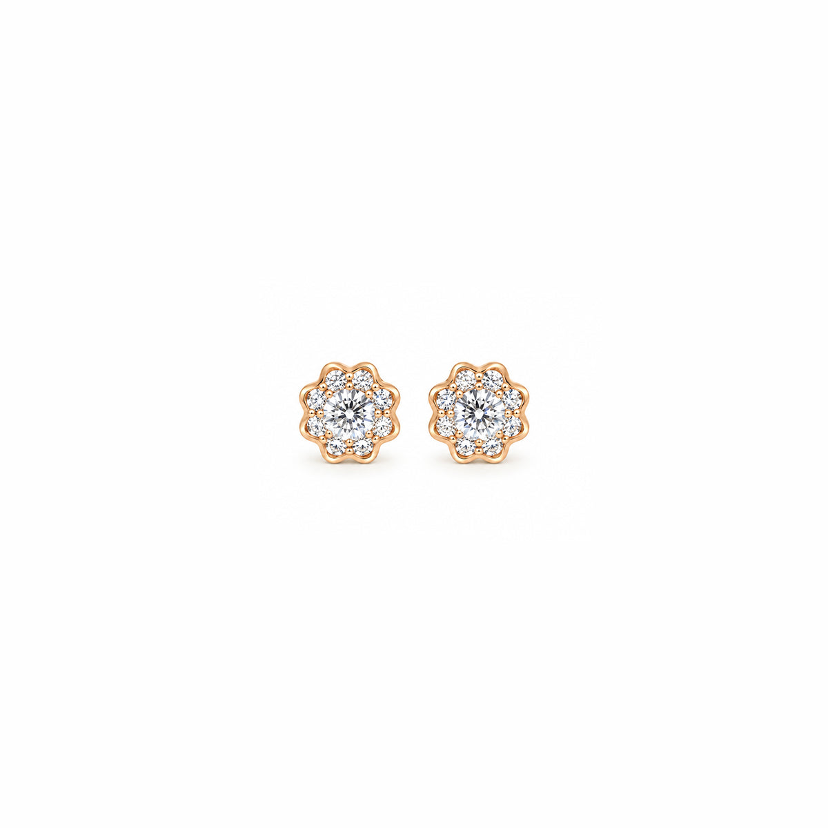 Women's Elegant Rose Gold-Toned Sparkling Solitaire Floral Cluster Stud Earrings