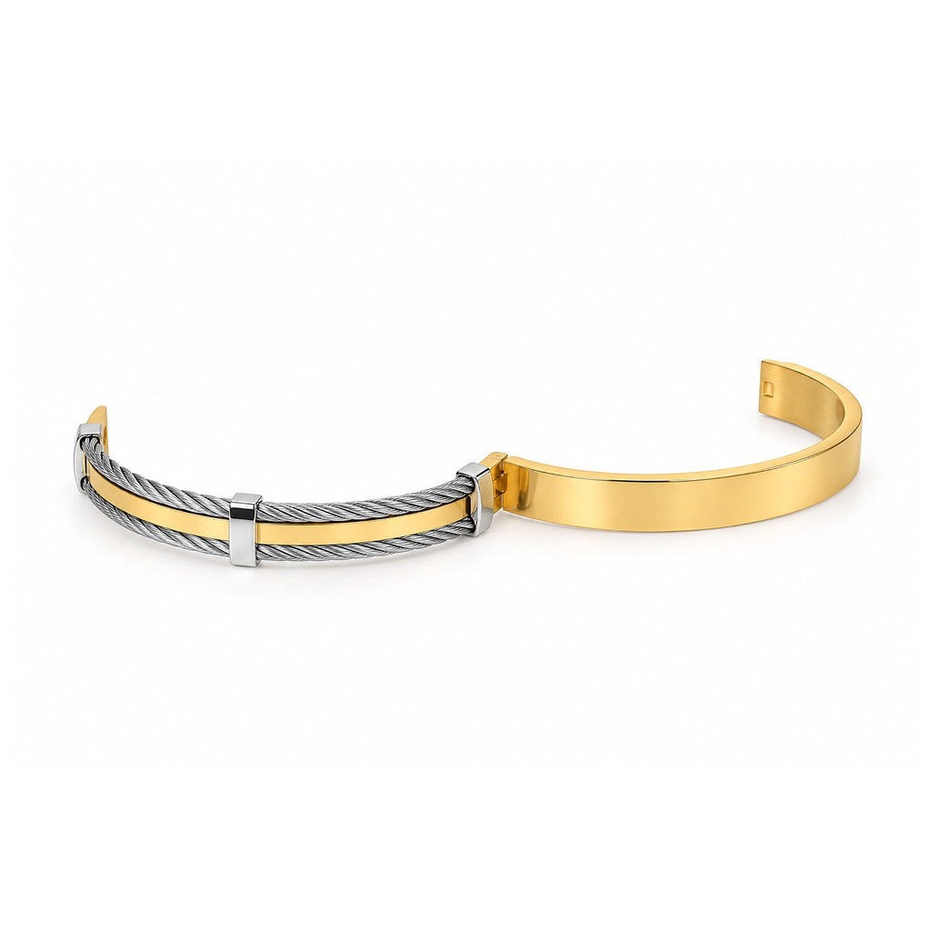 Men’s Gold & Silver Dual-Tone Cable Wire Kada Bracelet