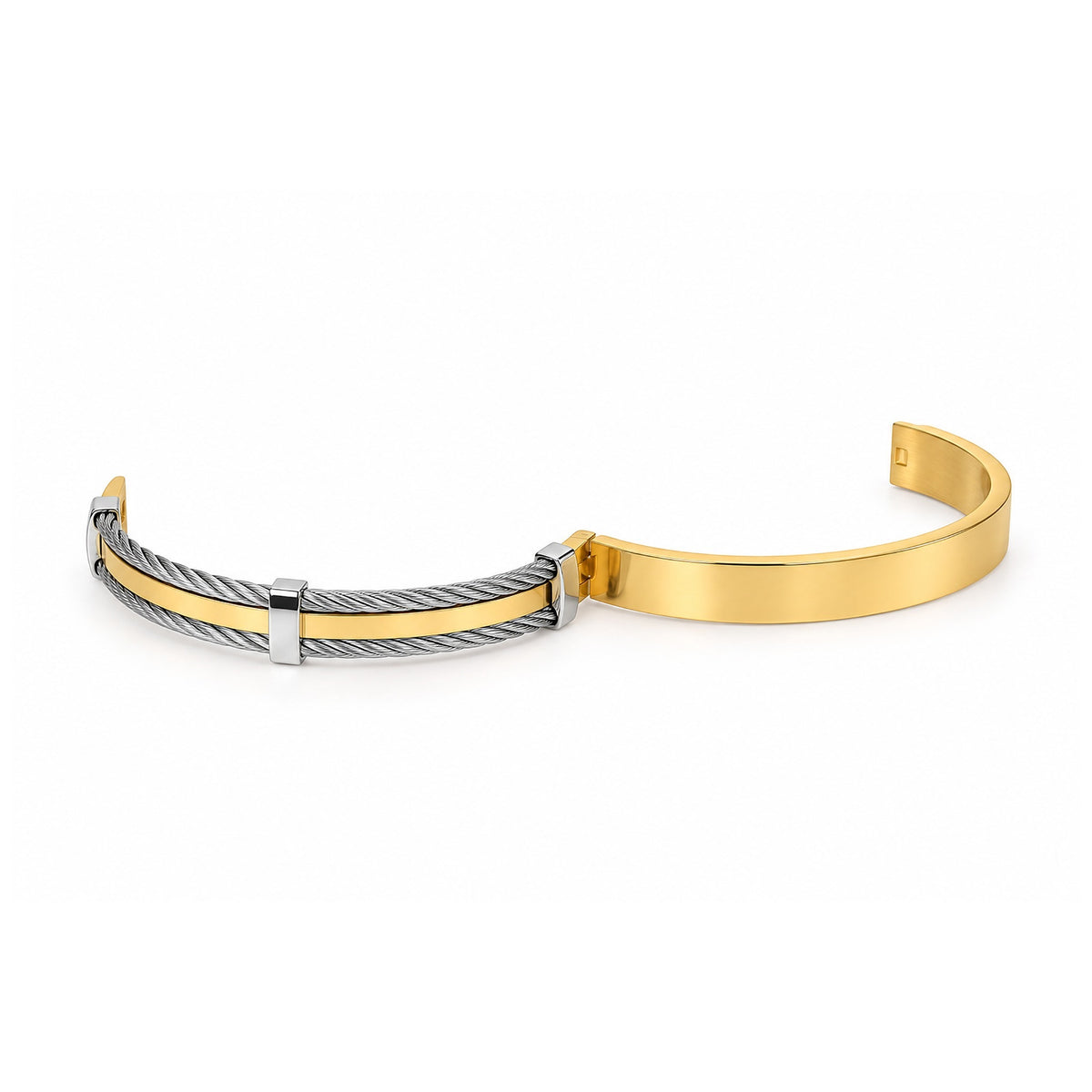 Men’s Gold & Silver Dual-Tone Cable Wire Kada Bracelet
