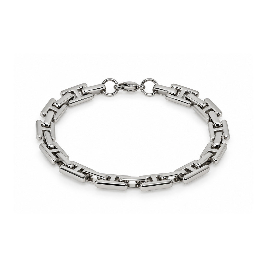 Men’s Silver-Toned Rectangular Link Chain Bracelet