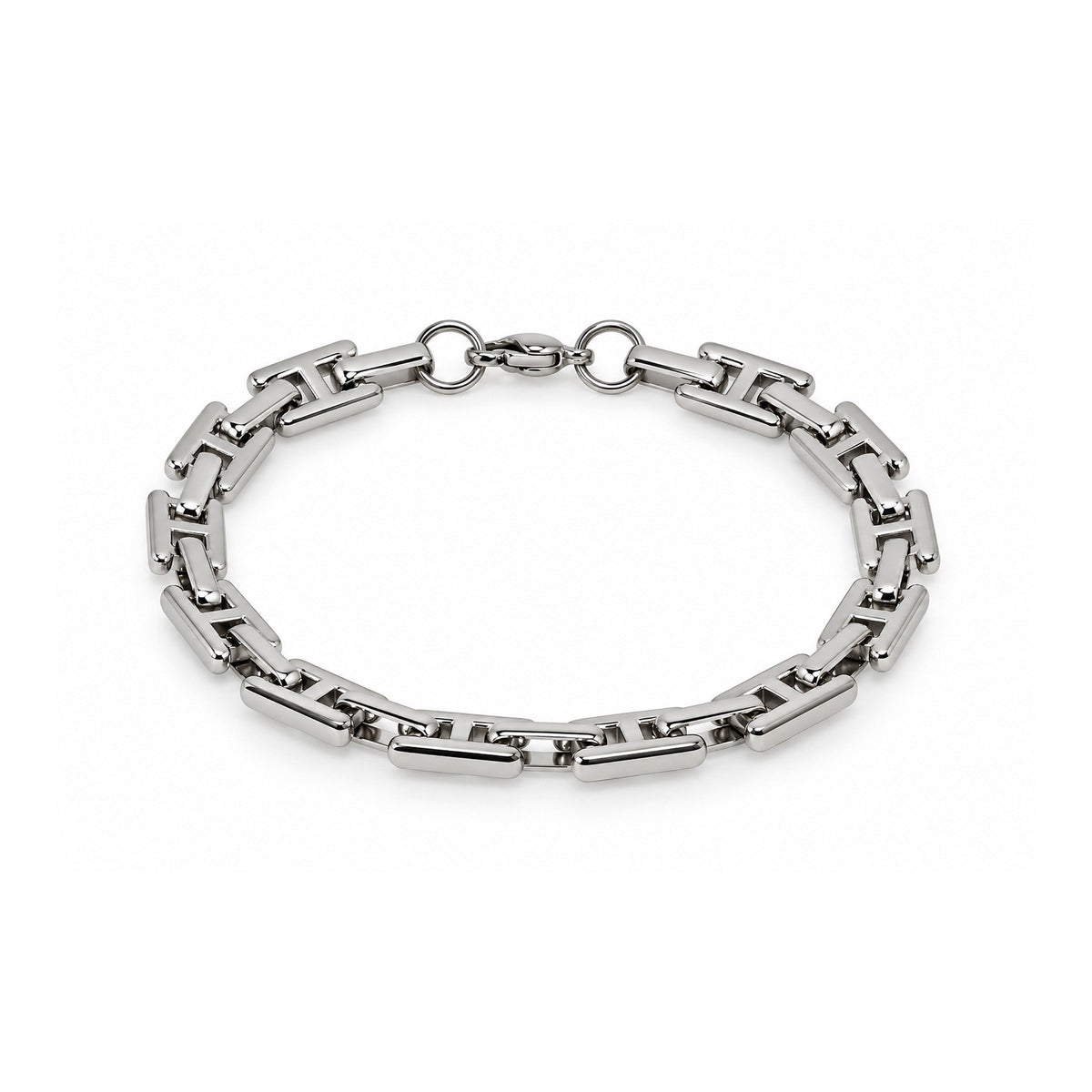 Men’s Silver-Toned Rectangular Link Chain Bracelet