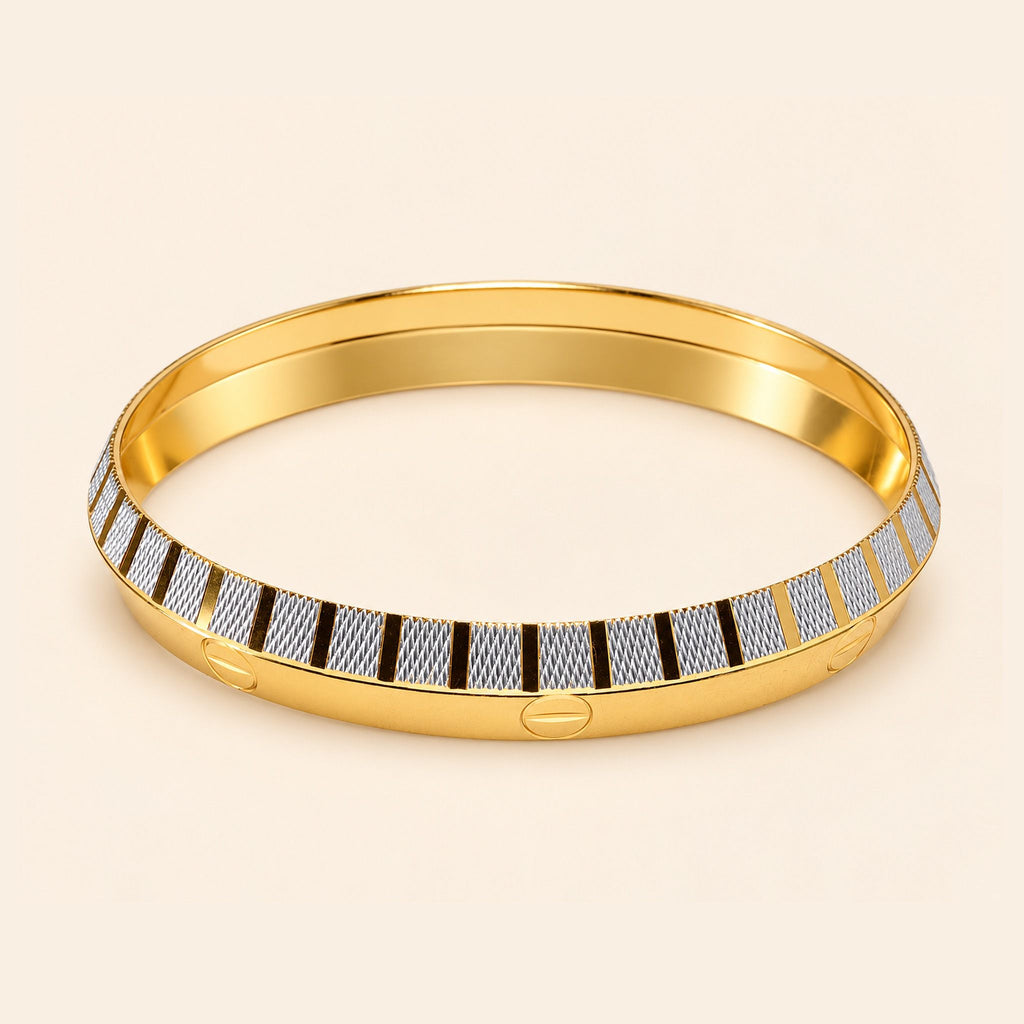Men’s Gold & Silver Dual-Tone Striped Textured Kada Bracelet