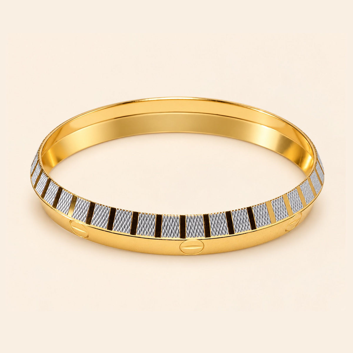 Men’s Gold & Silver Dual-Tone Striped Textured Kada Bracelet