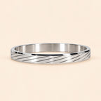 Men’s Silver-Toned Stainless Steel Kada Bracelet with Diagonal Line Design