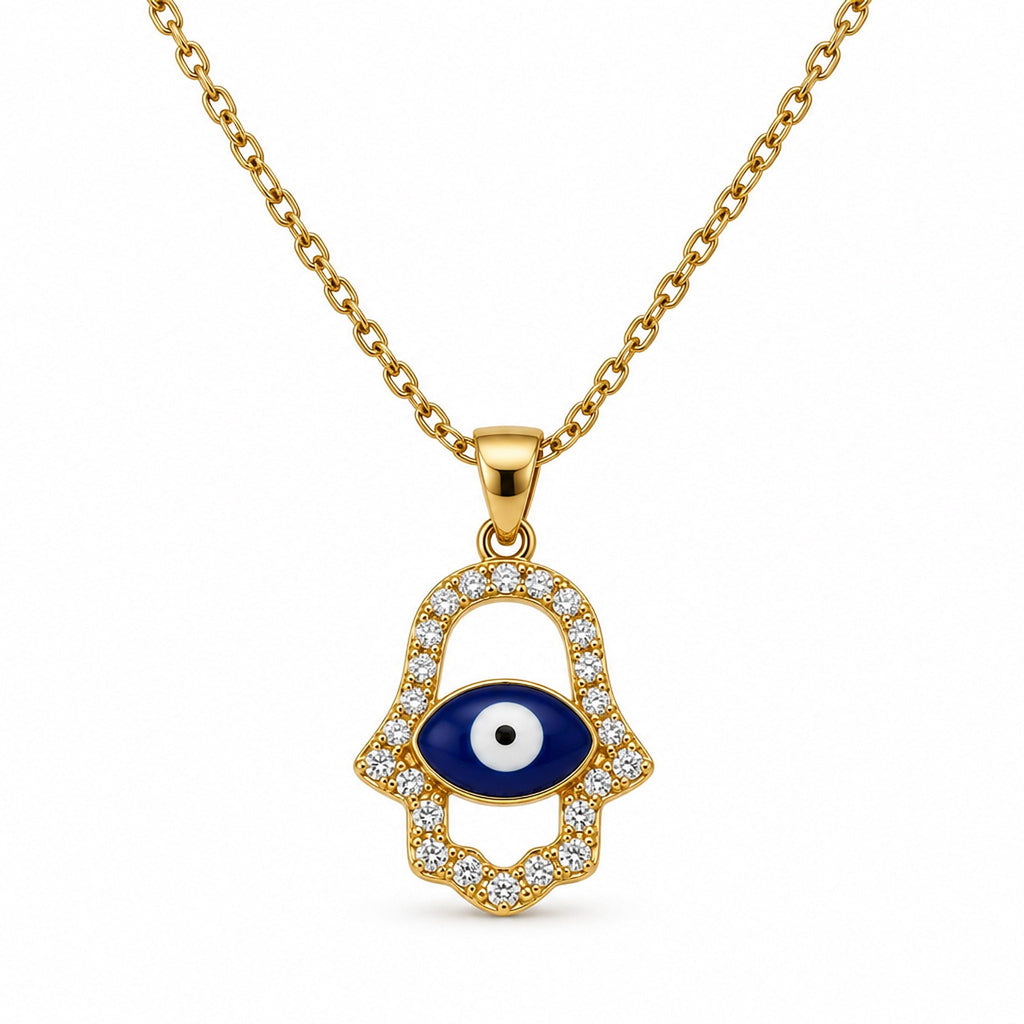 Gold-Toned Evil Eye Hamsa Hand Pendant Necklace for Women