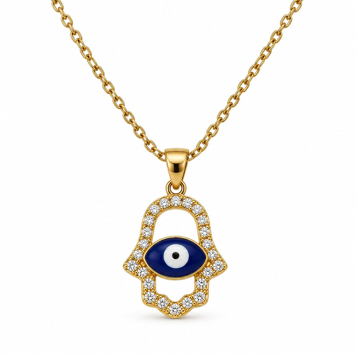 Gold-Toned Evil Eye Hamsa Hand Pendant Necklace for Women