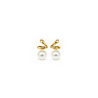 Women's Gold-Toned Contemporary Twisted Design Pearl Drop Earrings