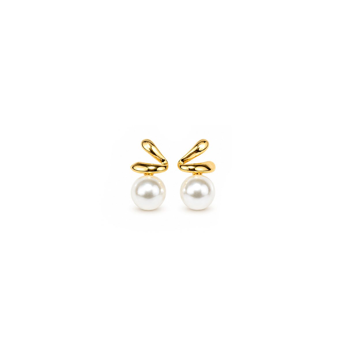 Women's Gold-Toned Contemporary Twisted Design Pearl Drop Earrings