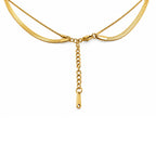Gold-Toned Layered Chain Necklace with White Square Pendant for Women
