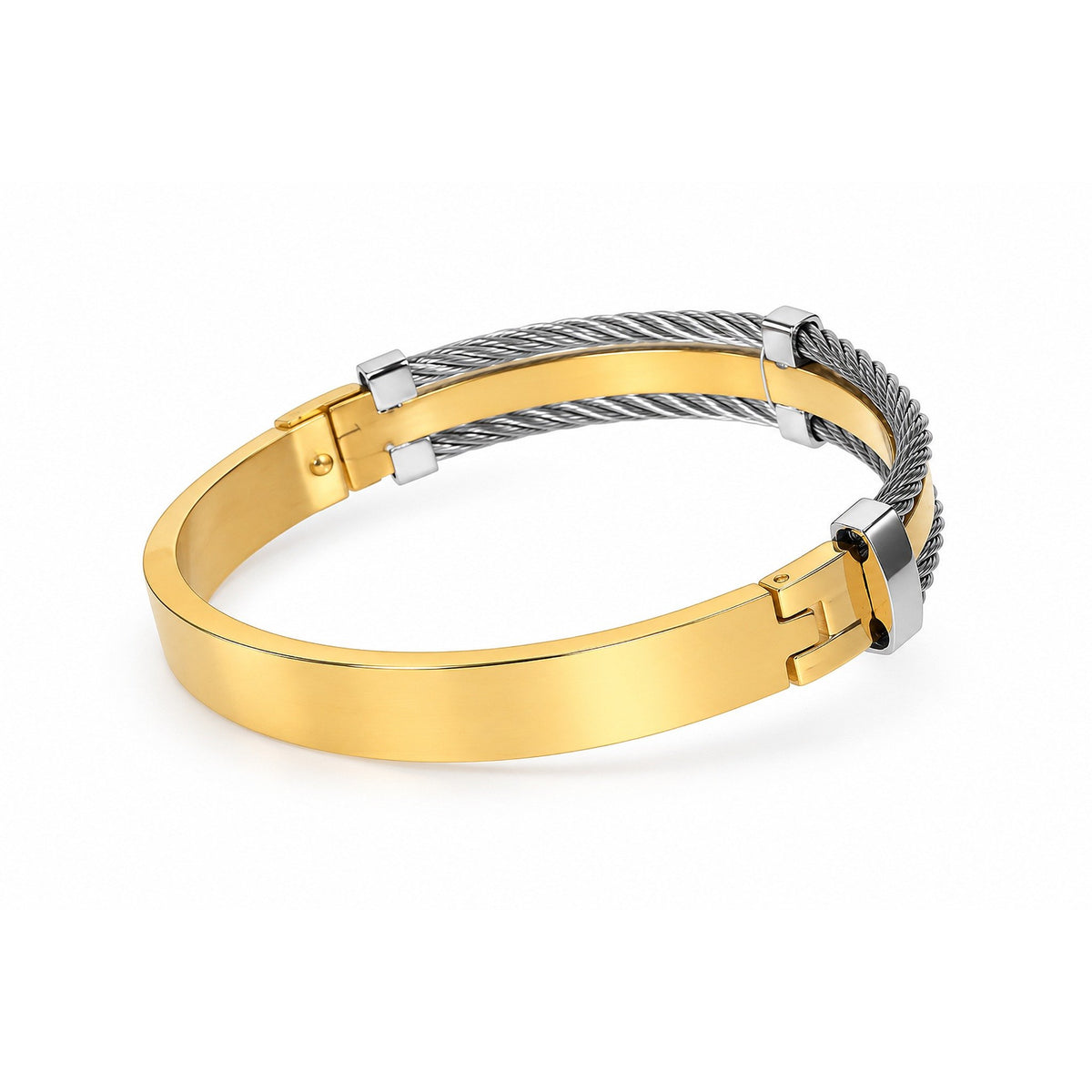 Men’s Gold & Silver Dual-Tone Cable Wire Kada Bracelet