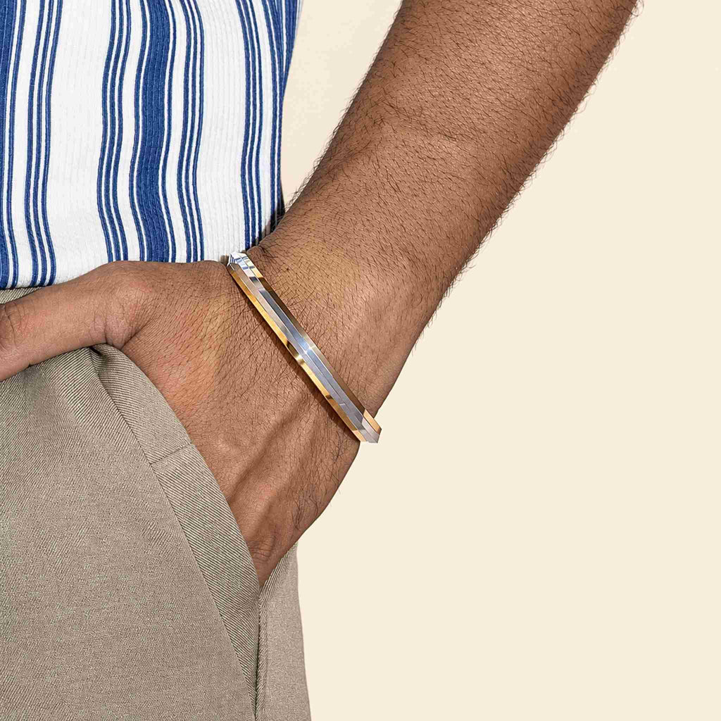 Men’s Dual-Tone Gold & Silver Sleek Kada Bracelet