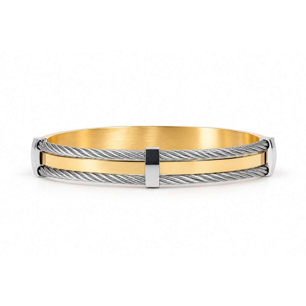 Men’s Gold & Silver Dual-Tone Cable Wire Kada Bracelet