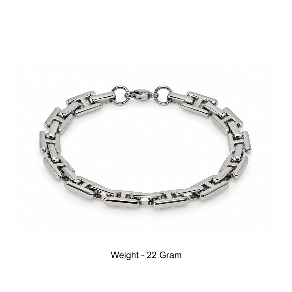 Men’s Silver-Toned Rectangular Link Chain Bracelet