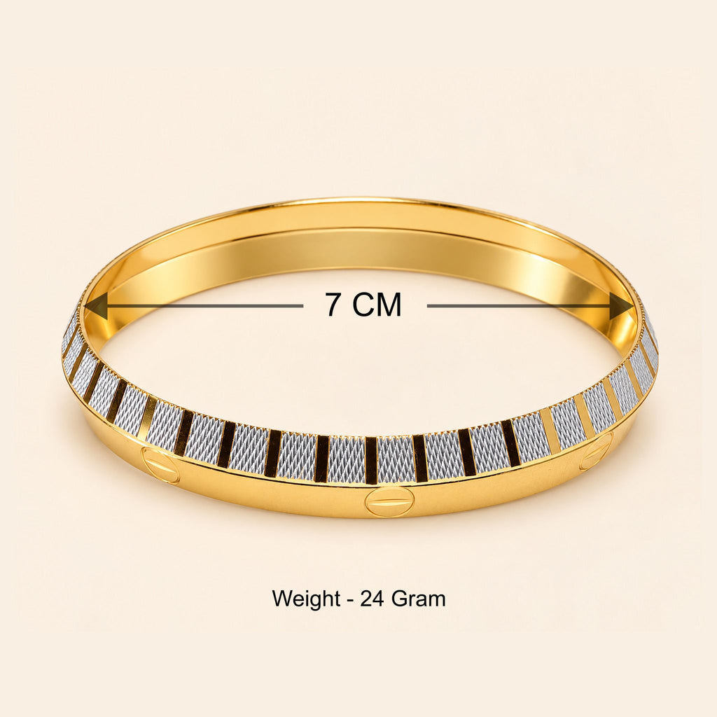 Men’s Gold & Silver Dual-Tone Striped Textured Kada Bracelet