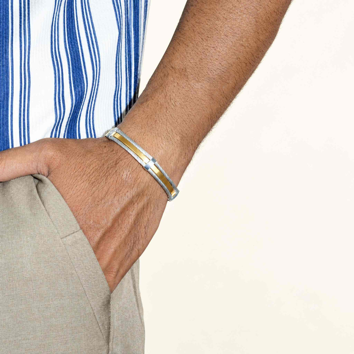 Men’s Gold & Silver Dual-Tone Cable Wire Kada Bracelet