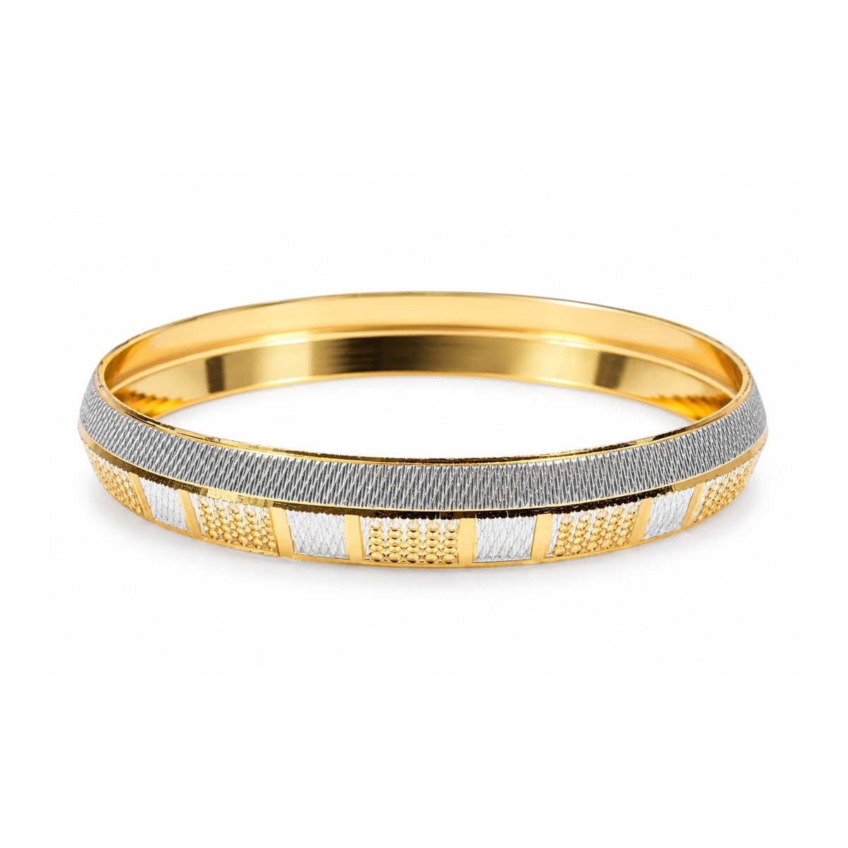Men’s Dual-Tone Gold & Silver Textured Kada Bracelet