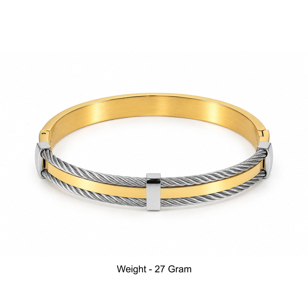 Men’s Gold & Silver Dual-Tone Cable Wire Kada Bracelet