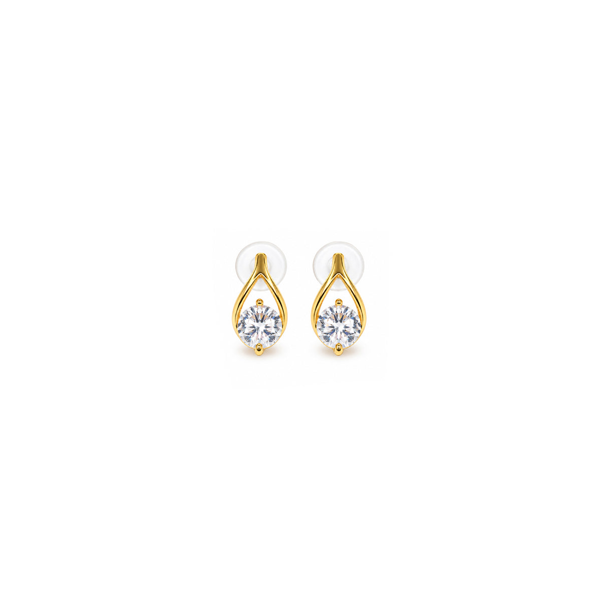 Women's Gold-Toned Teardrop Design White AD Stone Stud Earrings