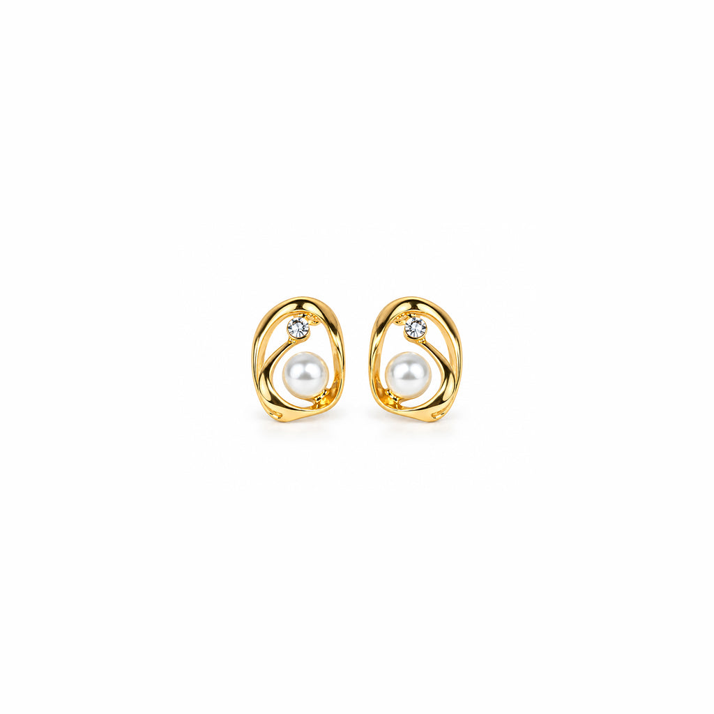 Women's Gold-Plated Pearl & Crystal Studded Abstract Oval Earrings