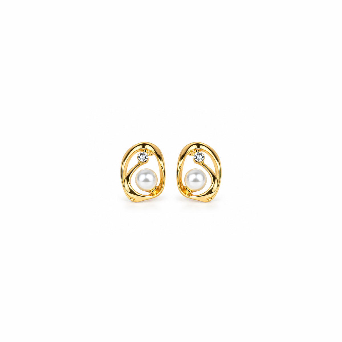 Women's Gold-Plated Pearl & Crystal Studded Abstract Oval Earrings