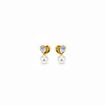Women's Gold-Toned Crystal Studded Heart-Shaped Pearl Drop Earrings