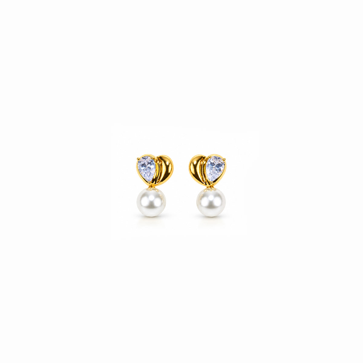 Women's Gold-Toned Crystal Studded Heart-Shaped Pearl Drop Earrings