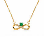 Gold-Toned Infinity Pendant Necklace with Green Heart Stone for Women