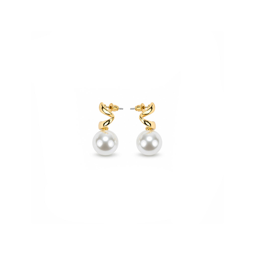 Women's Gold-Toned Contemporary Twisted Design Pearl Drop Earrings